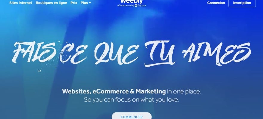 Page d'accueil de Weebly