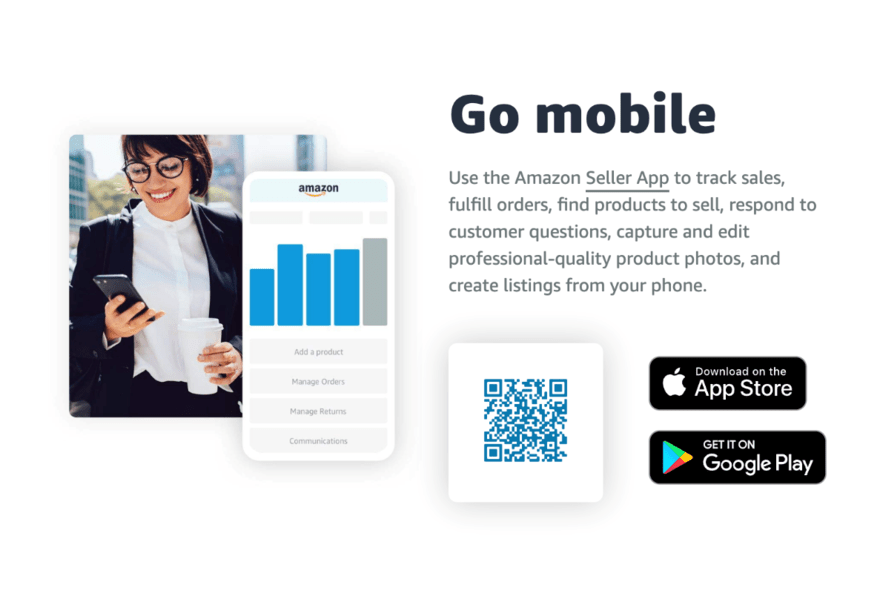 Amazon FBA websit showing its mobile app