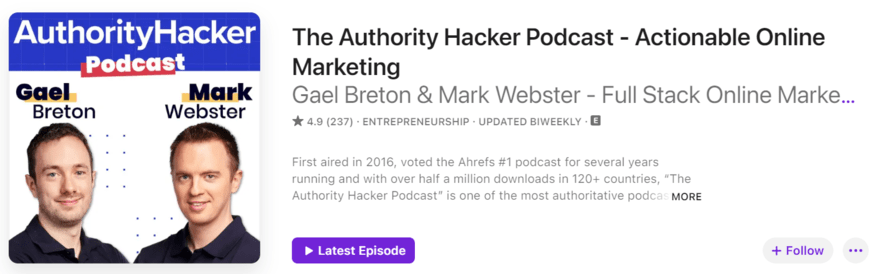 Authority Hacker podcast profile on Apple Podcasts