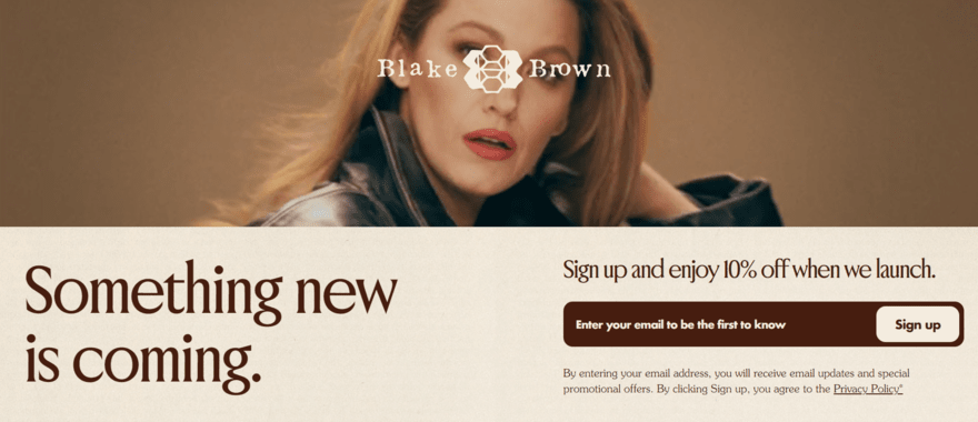 Blake Lively's Shopify website homepage for her brand Blake Brown