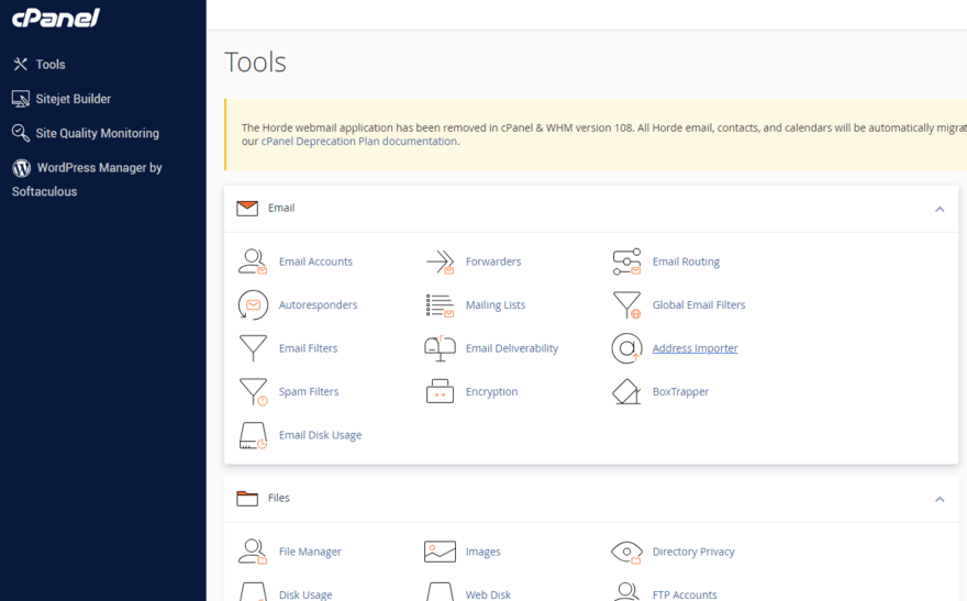 Bluehost cPanel dashboard