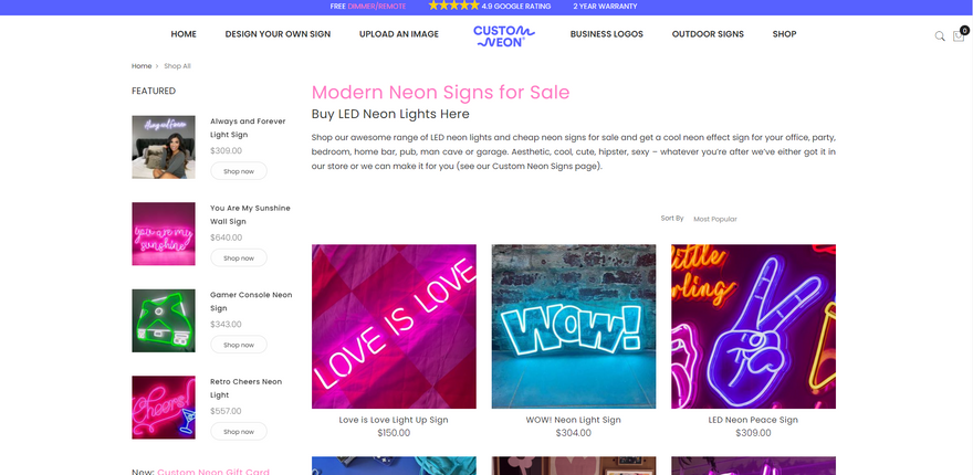 Custom Neon shop