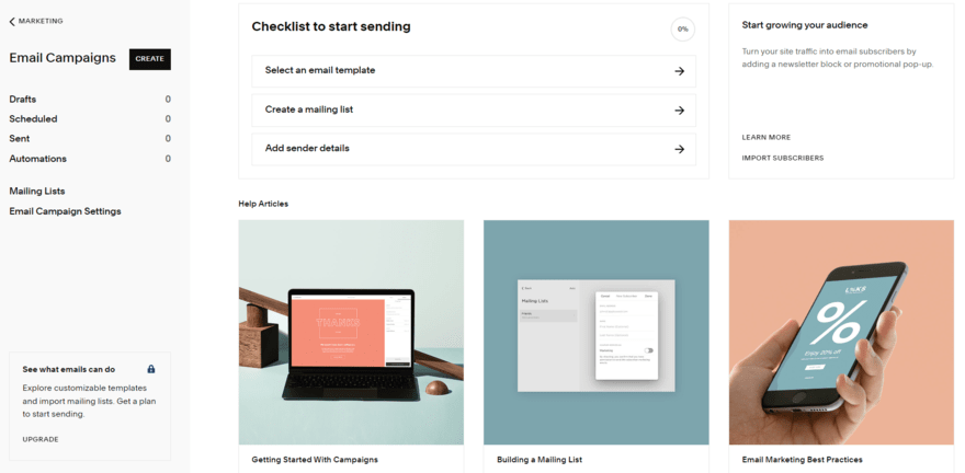 squarespace Email Campaigns dashboard