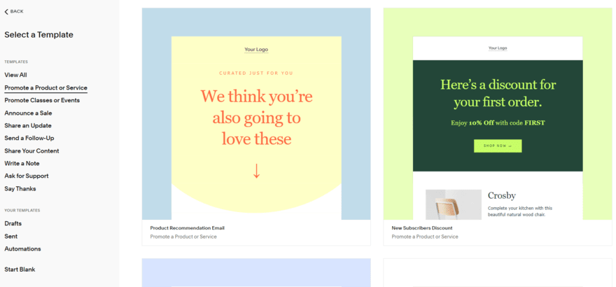 squarespace email campaigns templates for promoting a product