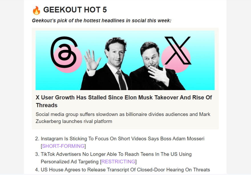 Geekout social media newsletter