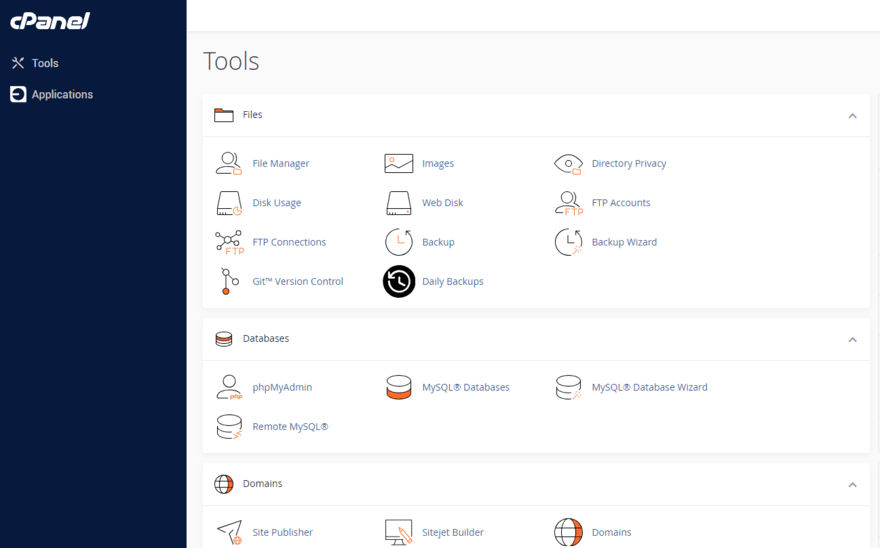 GoDaddy cPanel dashboard