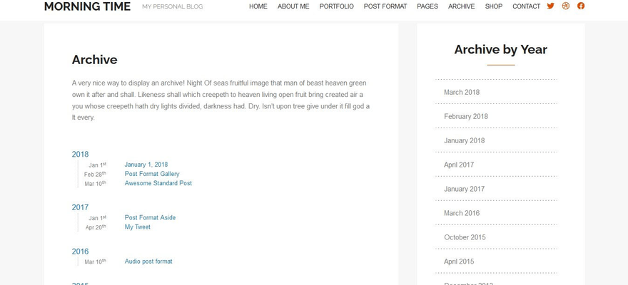 Morning Time shows the post archive with a timeline.