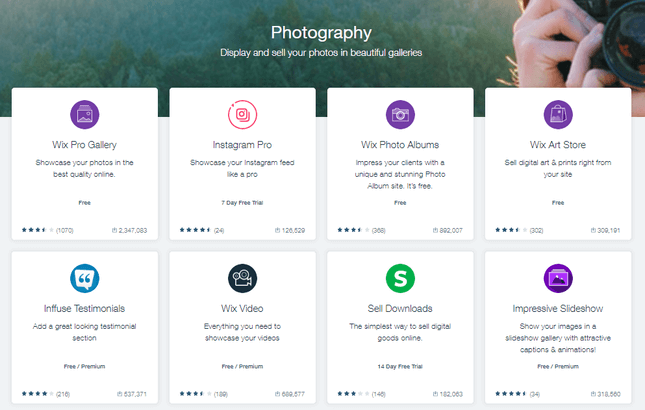 wix app market photography