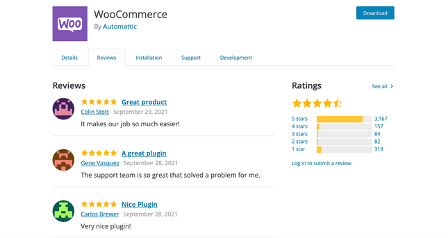 WooCommerce reviews