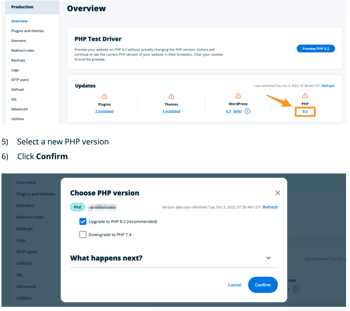 WP Engine PHP version