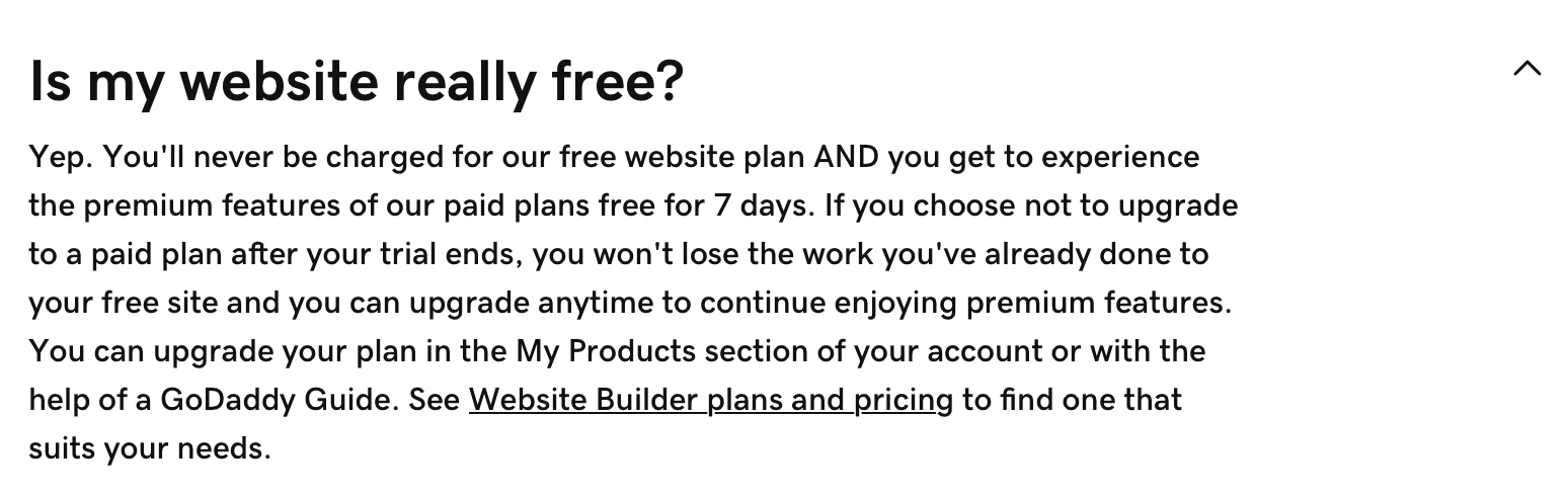 GoDaddy website builder free options