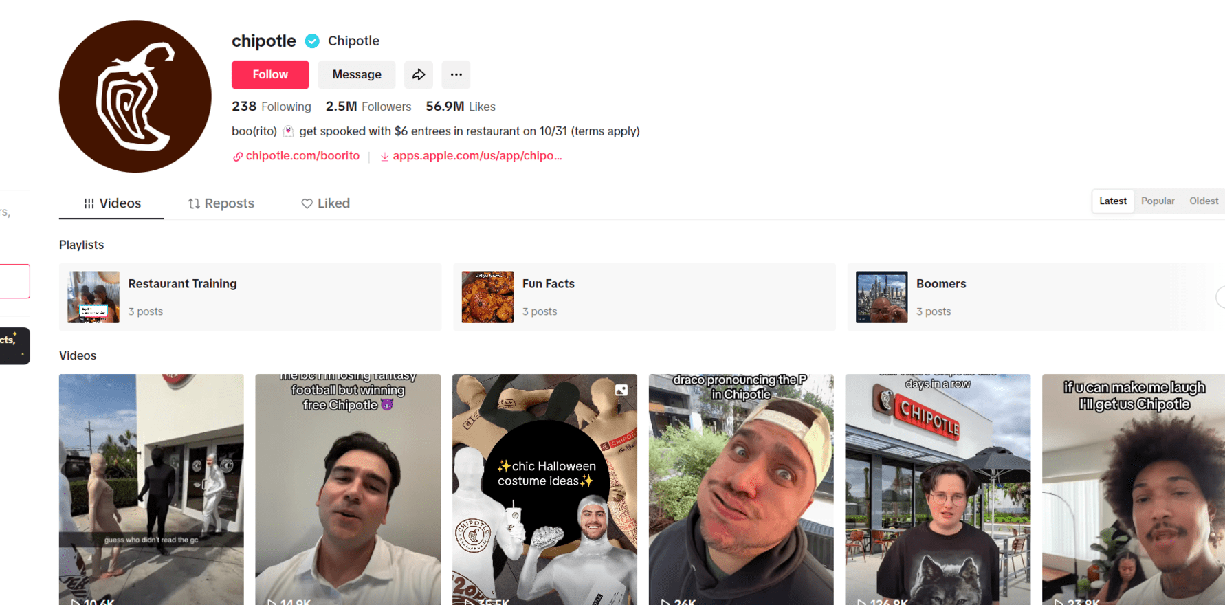 Chipotle's TikTok page