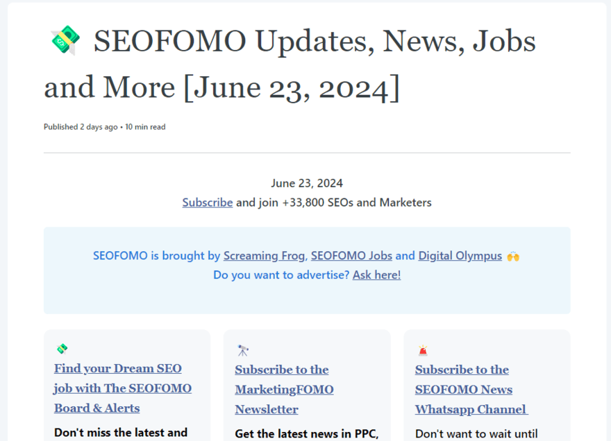 SEOFomo newsletter for June