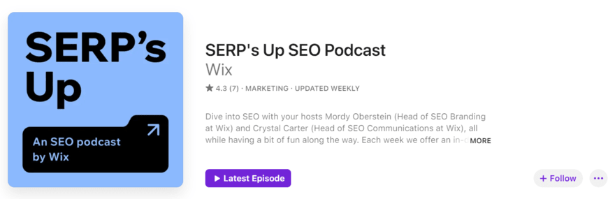 SERP's Up podcast profile on Apple Podcast