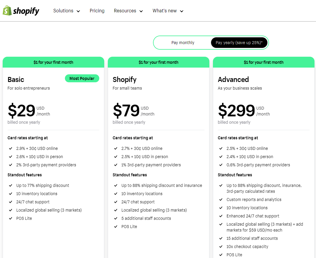 Shopify pricing plans