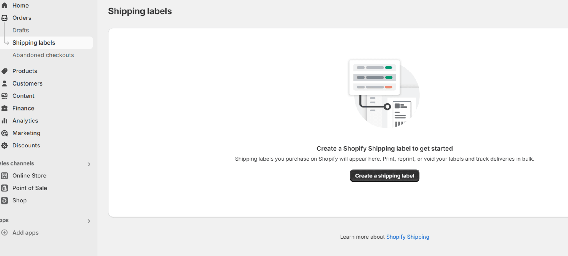 shopify dashboard shipping labels section