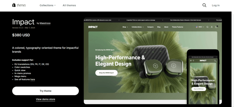 a paid theme from Shopify in green