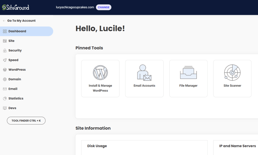 SiteGround cPanel dashboard