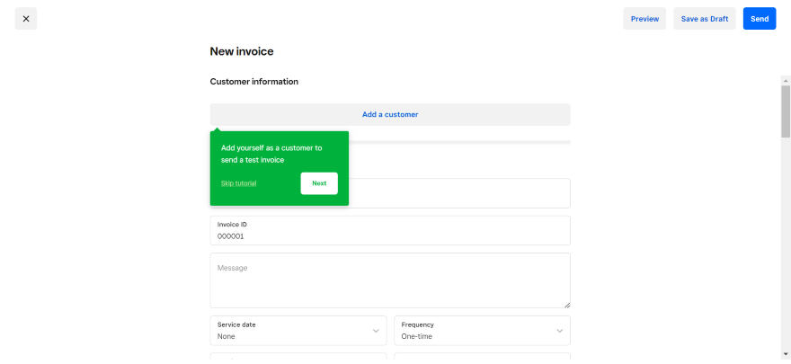 Screenshot of an invoice setup page on Square Online.