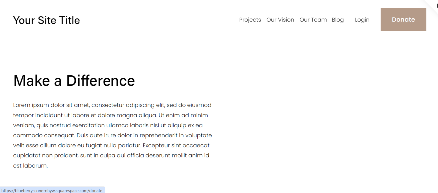 Screenshot of a Squarespace donation page with a header and text box.