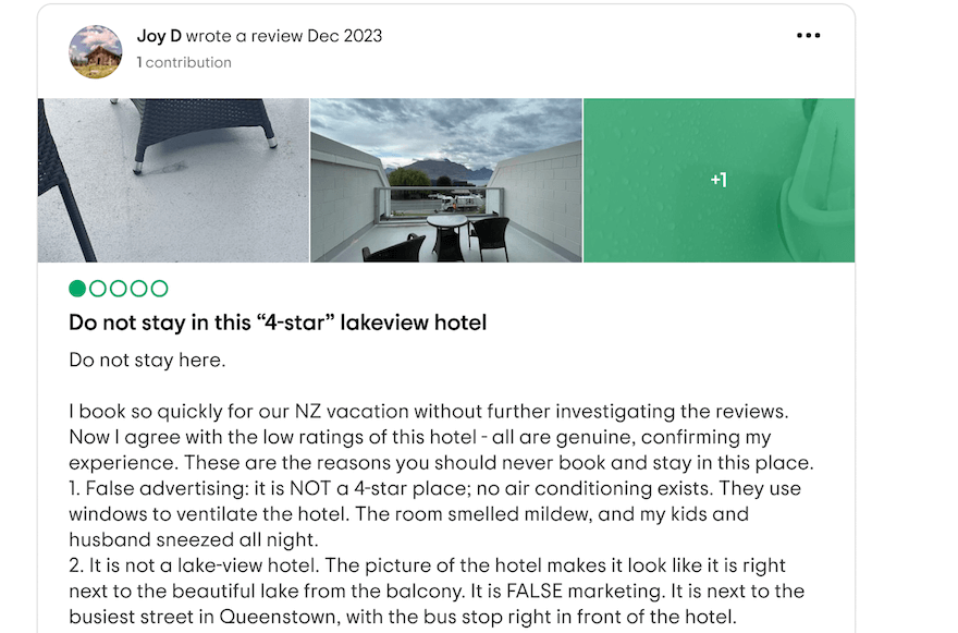 TripAdvisor negative customer review screenshot