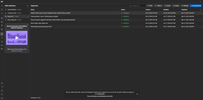 a data-heavy backend with blog posts scheduled for posting