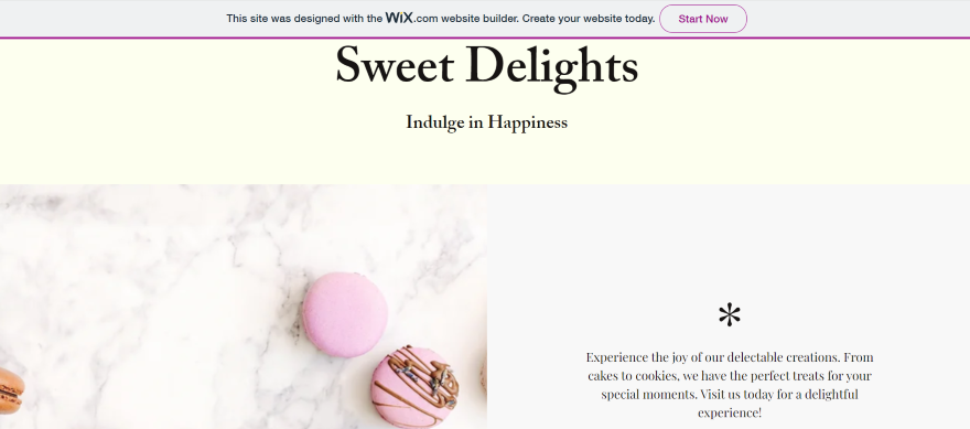 Screenshot of a Wix website with an advert banner on the top.