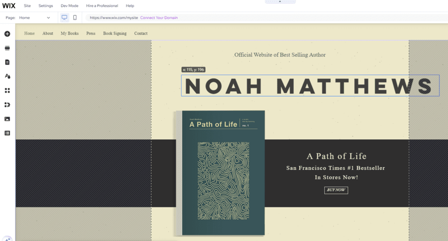 Author/book website template in Wix's editor