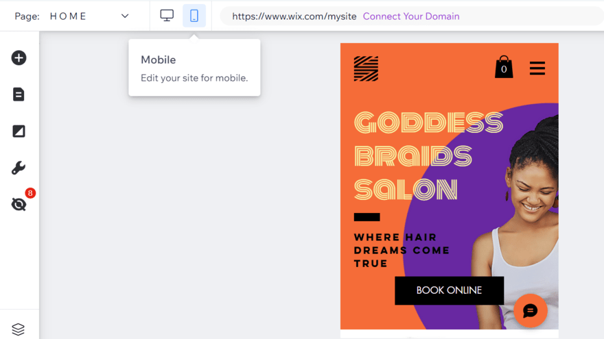 Mobile preview in Wix's website editor