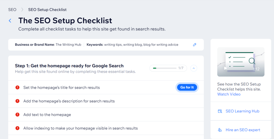 Personalized Wix SEO setup checklist