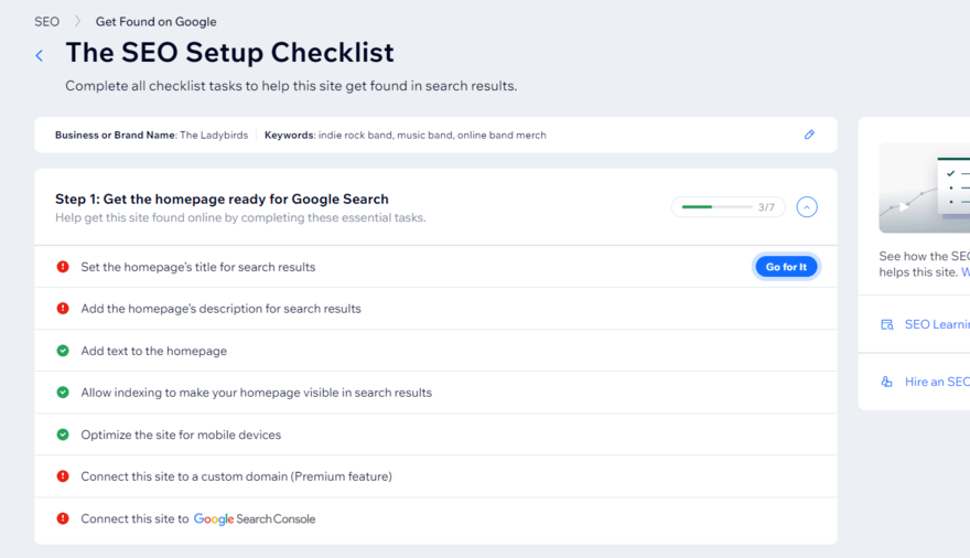 Wix SEO setup checklist