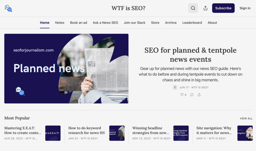 WTF is SEO newsletter homepage