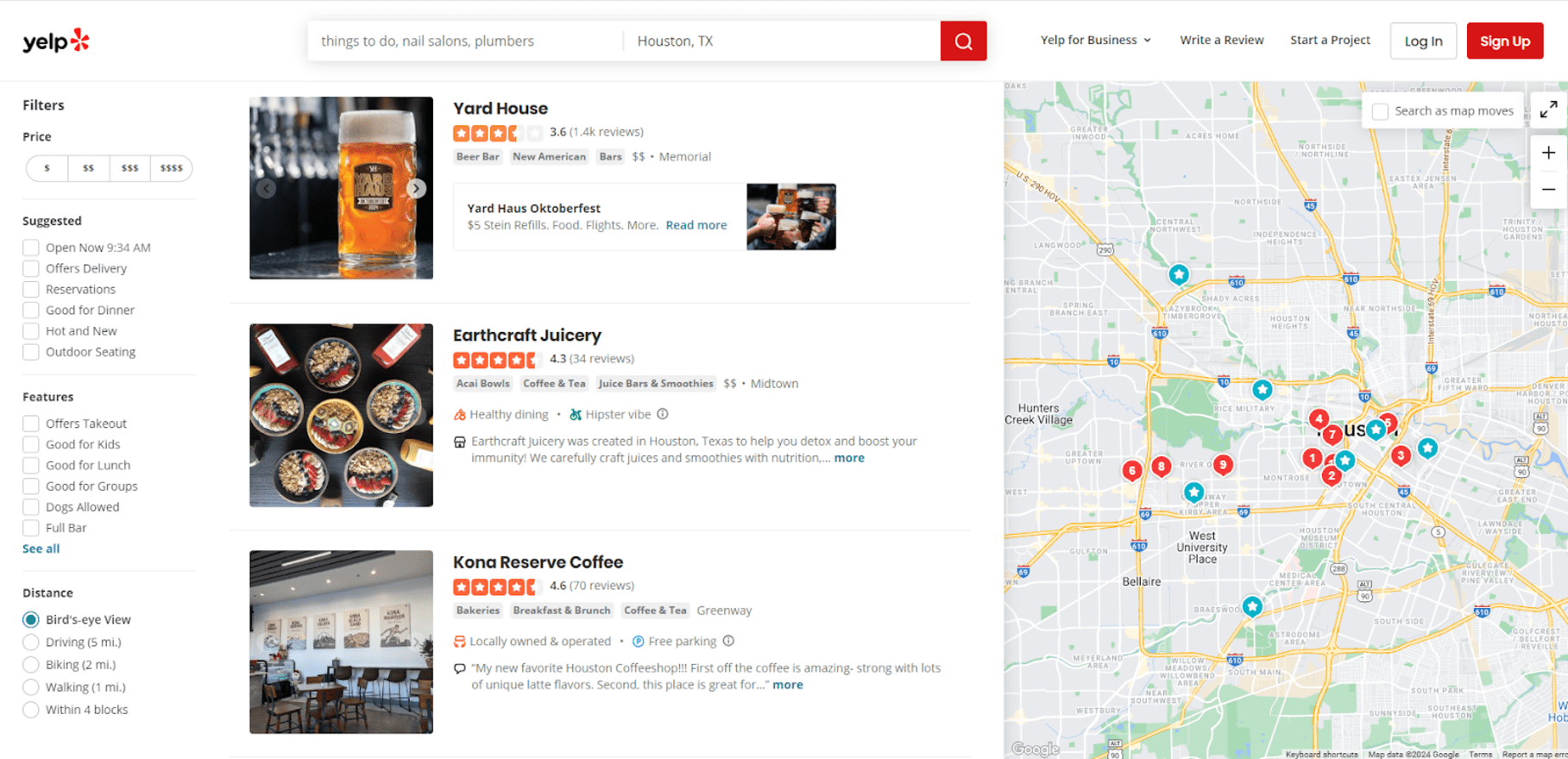 screenshot of yelp page showing three local business recommendations