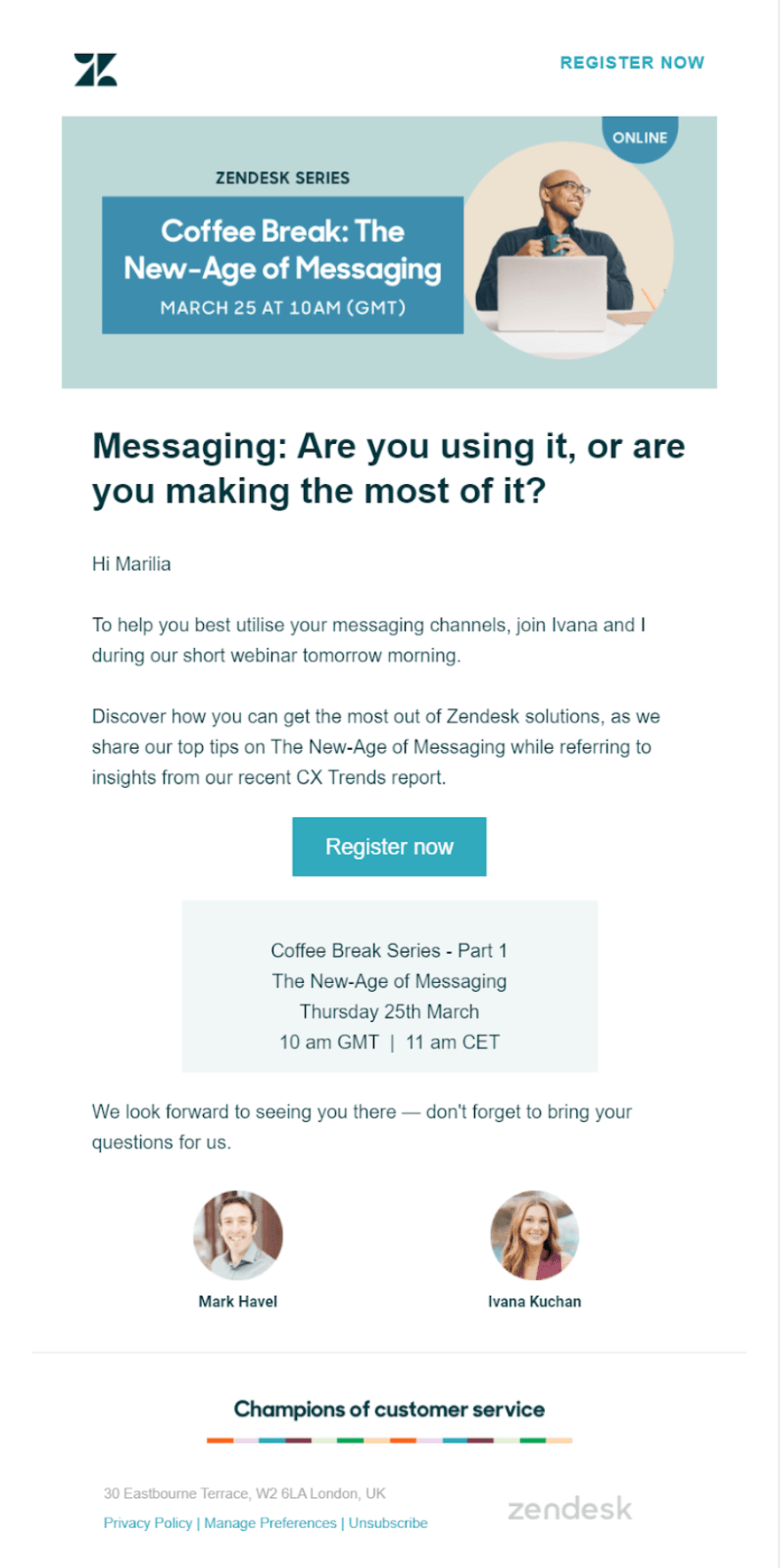 Zendesk email screenshot on marketing